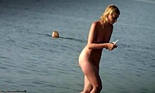 Perky booty blonde showing her great body outdoors in HD