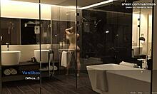 In un gioco di animazione 3D, una matrigna con grandi seni tradisce il marito e si gode un incontro caldo con un uomo più giovane dopo una doccia in hotel