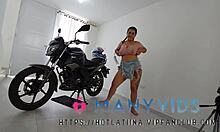 Brazilian teen Lauren Latina gets her big ass doggystyled on her motorcycle in Colombia