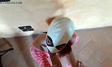 Brunette Latina in pink fishnet and boots takes a rough POV blowjob